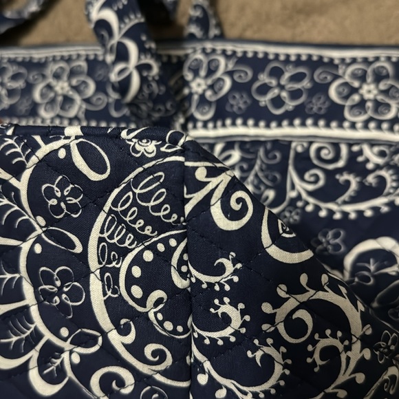 Cotton Cloth Tote-Blue/White-EUC-ZipTop - Picture 11 of 16